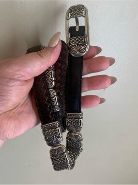 Brighton Sz L 34 Two-Tone Reversible Belt Black / Brown Weaved Leather Silver
